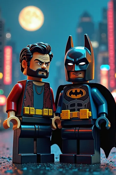 Salman Khan and Batman in lego art, night