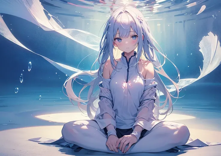 Design an image of a girl meditating in a tranquil, peaceful environment, with a soft, glowing aura around her. The background should feature gentle pastel hues, representing the awakening of the soul and emotional transformation