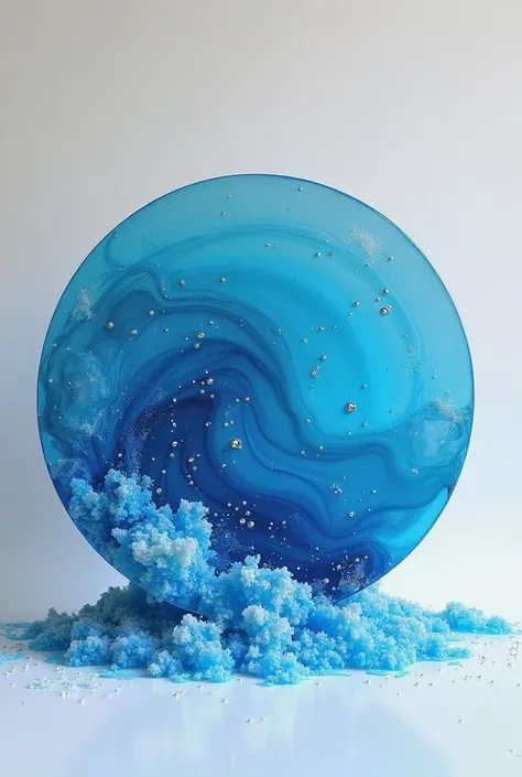 fill the round mold with epoxy resin in blue tones