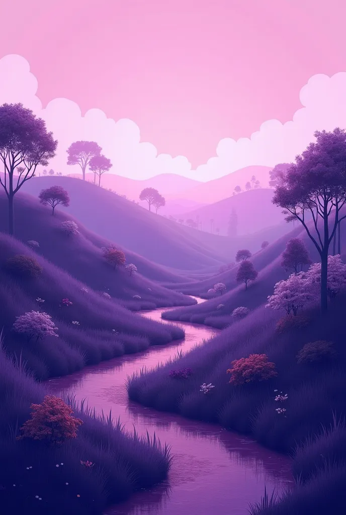 Vintage landscape with purple hues,  illustration style  