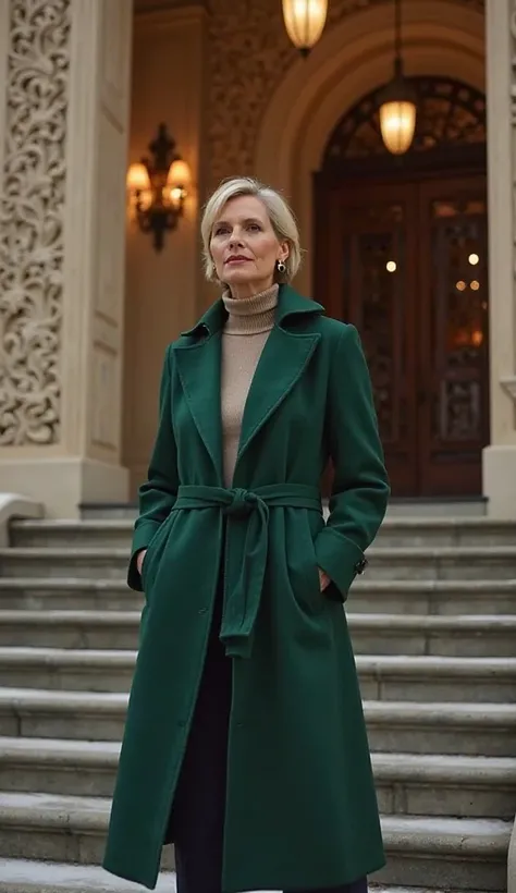 Sleek Winter Elegance (Winter 2025 Trend for 65+ Women)

1. Outerwear:

Long wool trench coat in rich emerald green

Belted waist with a structured collar for a refined, modern look


2. Base Layer:

Ribbed turtleneck sweater in warm taupe

Soft and fitted...