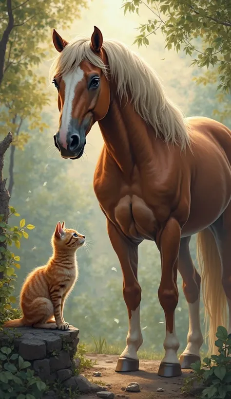 horse and cat together realistc