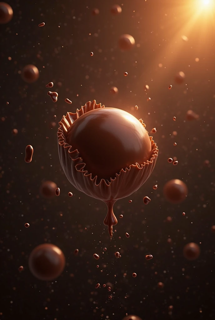 A chocolate in space melting in sunlight
