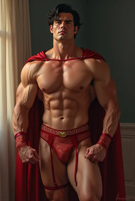 Superman wearing sexy women's lingerie 