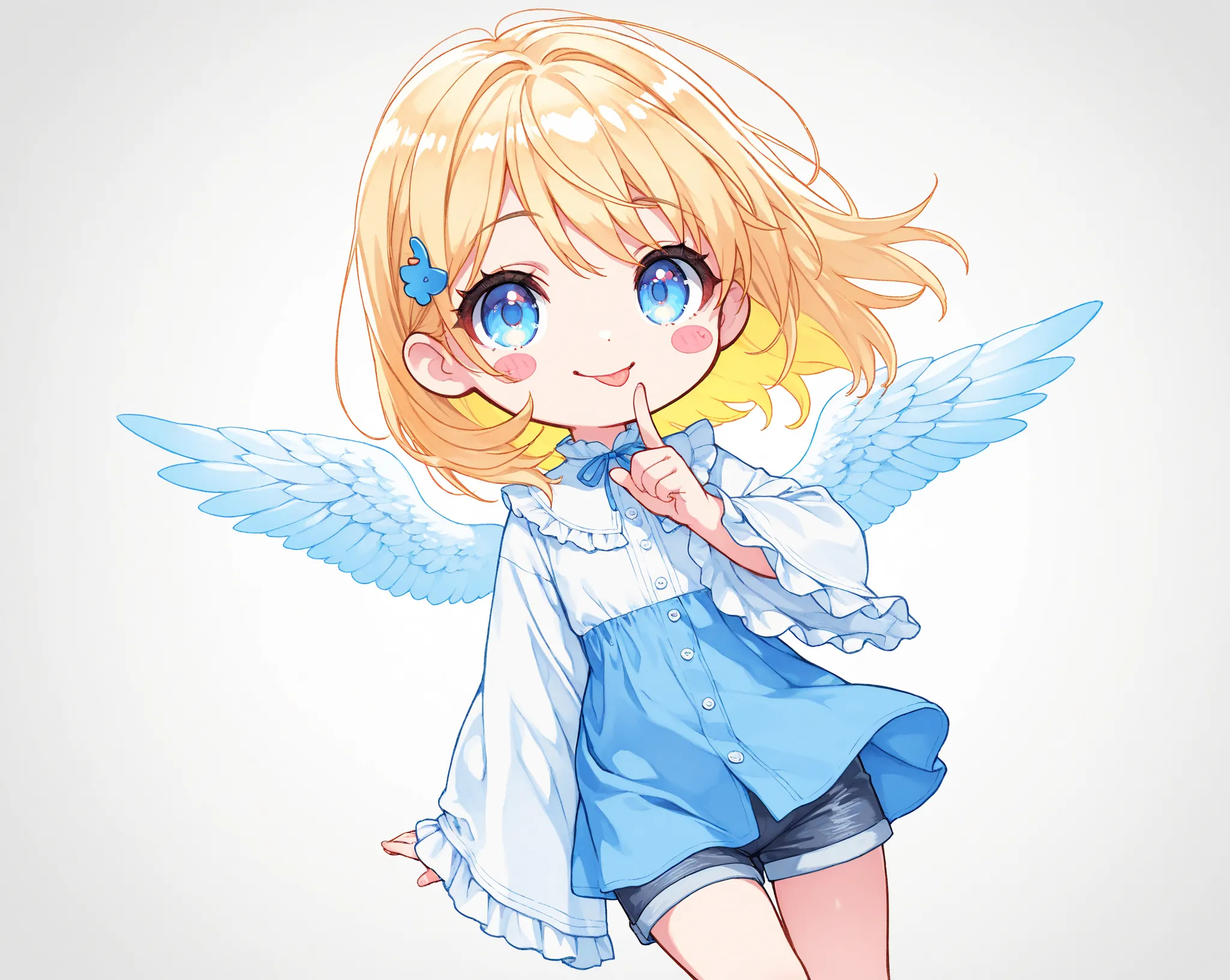 ((white background)), ((Clip Art )), (( stickers )),  watercolor angel wings, chibi cute animation style,  bright vivid colors , complicated details,  hyper details, high quality, 32K, Unreal Engine, isolated on white background, cute, 　Hi-Res, (Beautifull...