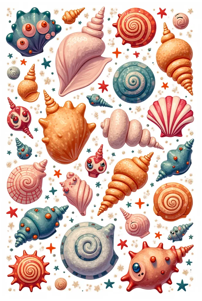 Create a doodle of full of different kinds of shell