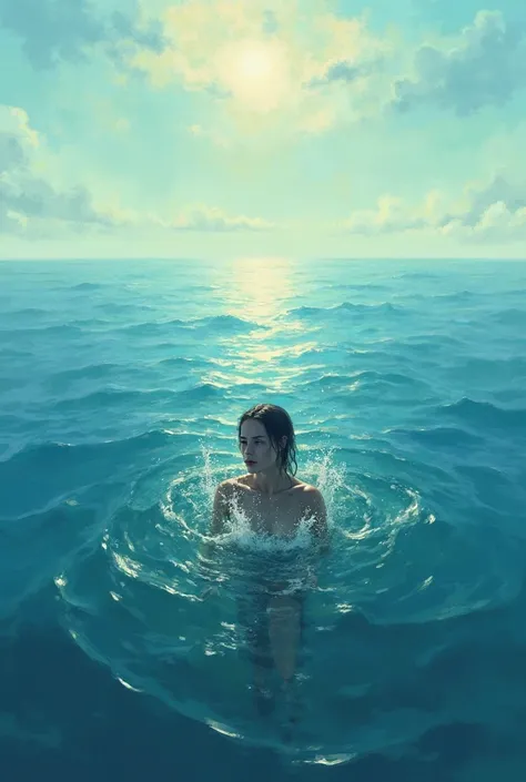 Beautiful animated picture illustration of a person trapped in the middle of the ocean