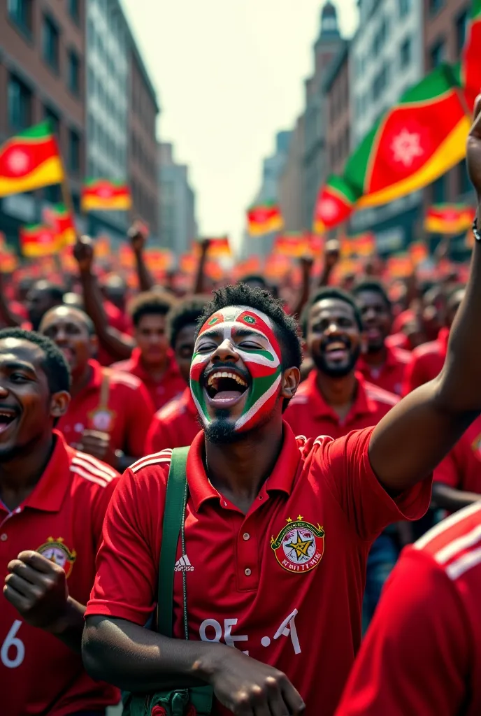 Create an image of  ethiopian Sheffield United    fans on the road