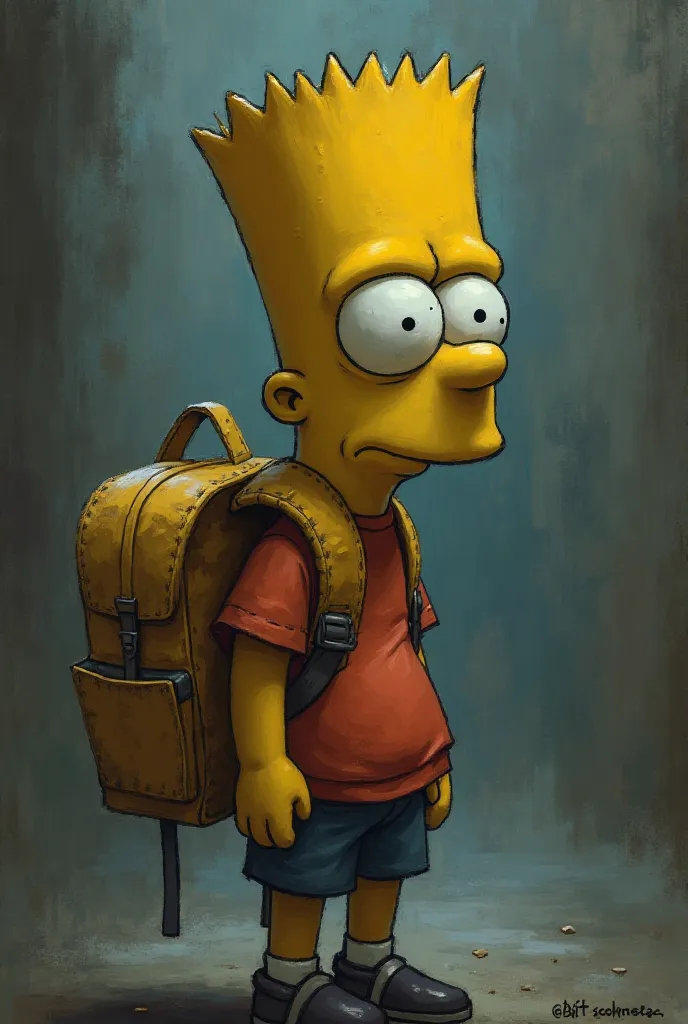 Bart Simpson with a sad school backpack