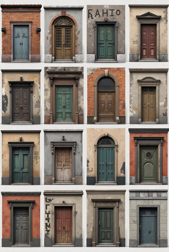 hello, I would like to request the creation of a textures for my 3D project. The atlas must include the following textures of facades and urban elements:

Building wall textures (Tile, concrete, bricks).
Varied windows and doors (simple and with decorative...