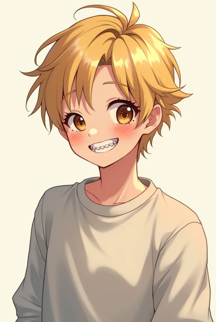 Anime Gay Blonde Male Orthodontic Wearing Casual Sweatshirt Smiling