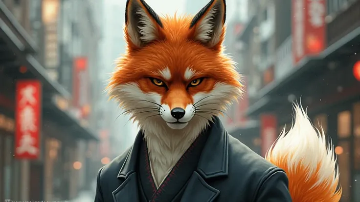 A handsome Japanese fox yokai (kitsune) in his late 40s in modern times.










