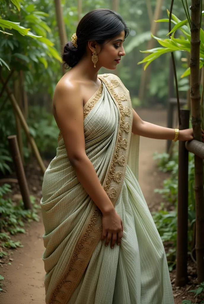 The model is wearing only a saree 