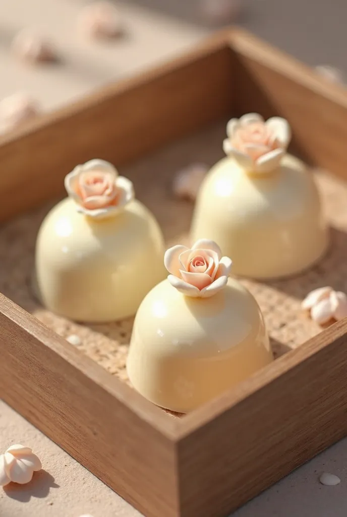 3 pieces inside the box, mini Rose buds white chocolate 