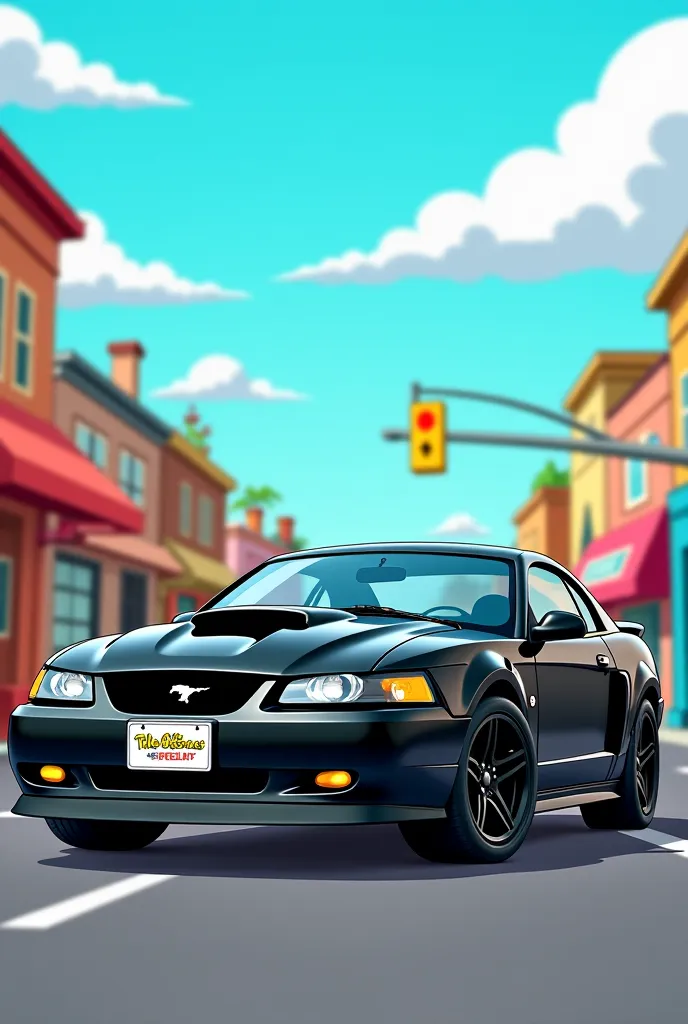 Generate 2001 Mustang (black color) Animated by The Simpsons 