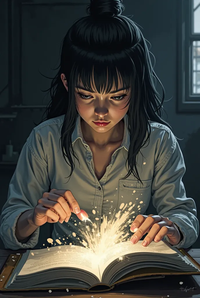 Page 9:


Panel 2: Sarah tears a page from the Death Note, and it disintegrates into dust. The Death Note is neutralized.






