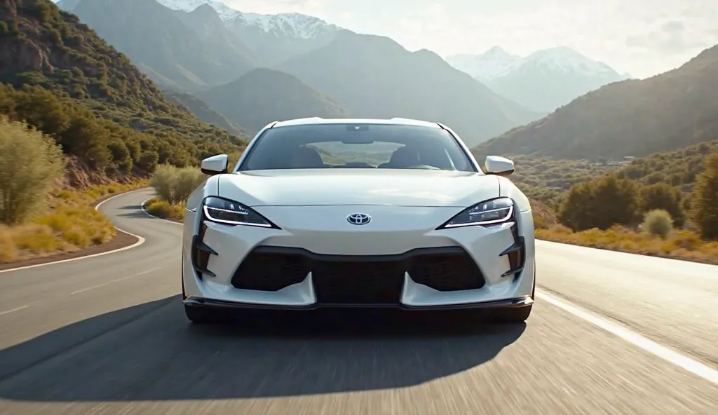 2025  Toyota 86 full HD looking front view in white color on road 