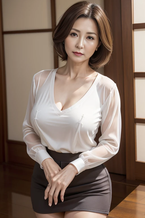 High quality image, attention to detail is easy  ,  Masterpiece ,(Aging body ),  spicy, (( Japanese:1.1)),((mature woman)),(50 years old:1.6),(  Wrinkles in the corners of the eyes ), dark brown hair ,( straight hair:1.1), is in the center of the screen,Lo...