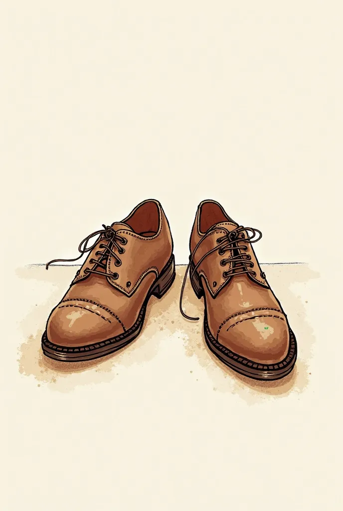 A hand-drawn, cartoon-style ink illustration with subtle shading, featuring a pair of shoes symbolizing leadership and integrity. One shoe is polished, elegant, and well-kept, representing words and ideals. The other shoe is worn, slightly dirty, and well-...