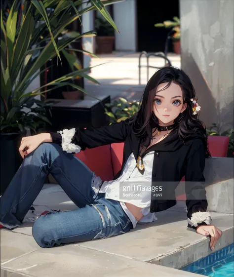 a close up of a woman sitting on a ledge near a pool, christina ricci, looks like christina ricci, charmed sexy look, taken in the 2000s, taken in the mid 2000s, taken in the late 2000s, holywood actress, nina masic, 1 9 9 9 photo from life magazine, (Mast...