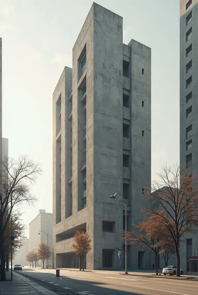 brutalist style architecture, city street, no people, monumental