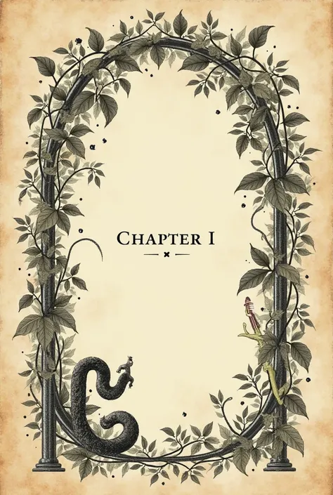 A vintage-style chapter header inspired by classic book illustrations. The composition features an elegant, botanical arch of intertwined plants, reminiscent of the original Victorian floral design. However, woven within the leaves and vines are subtle mag...