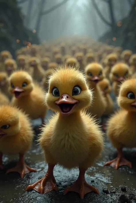 animation, Dramatic scene of monster hordes of ducklings