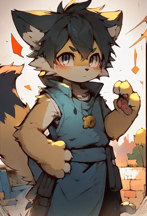 score_8_up, score_7_up, score_6, source_furry, source_anime, very detailed, ((furry, (kemono), anthro)), solo, solo focus, furred_cat, long fur, fluffy fur, fluffy tail, yellow body, white eyes, black hair, revealed dress, (male:1.5), kawaii, moe, show paw