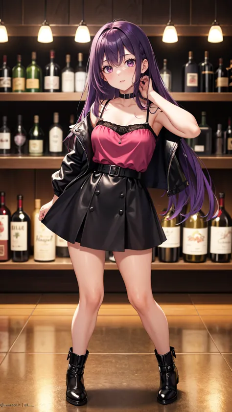 (Highest quality:1.1), (masterpiece:1.2),  high quality shadows , Beautiful Details, beautiful faces, Detailed eye, depth of field, Hi-Res, best shadows, The best light, 1 girl,  Watch the Audience ,  Shiny Purple Hair ,  smooth, dull, long hair, ruby pink...