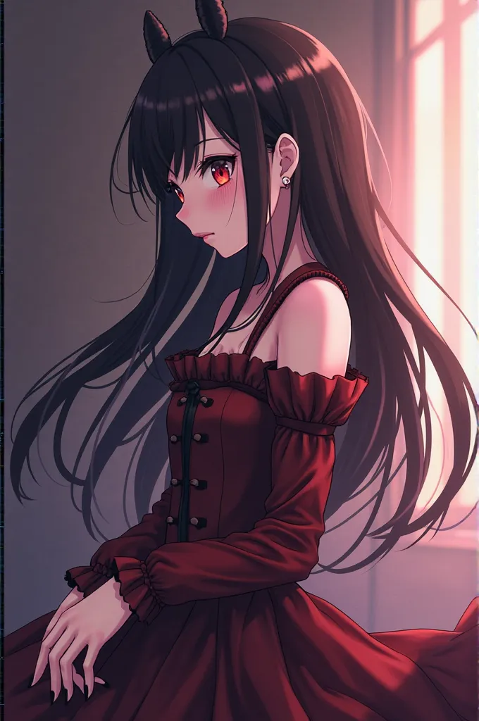 Please make me an animation of kurumi tokisaki moving right and left and blinking eyes