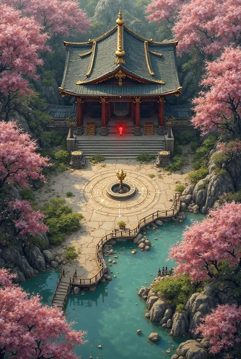 Prompt per la Mappa:

*"A large two-dimensional map, top view , designed for the role-playing game D&d 5e. The map represents an ancient Japanese temple, now invaded from an alien and corrupt energy. The temple is surrounded by a cherry blossom forest, who...