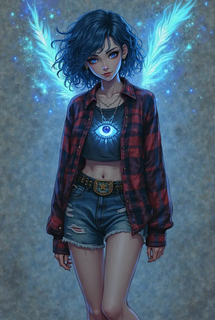 *My appearance: I am a girl , i have a third eye that is closed mist the time, blue curly hair, black emo eyeshadow, I'm short, I normally wear a cropped weezer shirt with an unbuttoned flannelshirt over it, mid-rise shorts with a studded star belt, pride ...