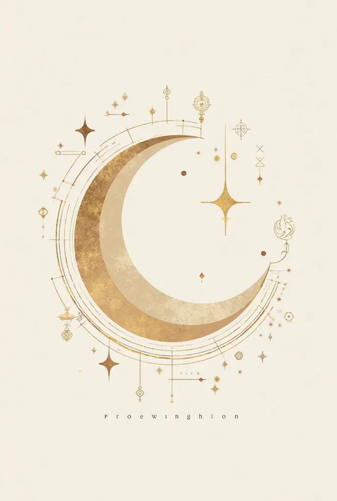 A gentle , digital illustration of a boho-style spiritual Moon. With minimalistisch Gold Details. The style is modern , minimalistic and inspired by Scandinavian boho 