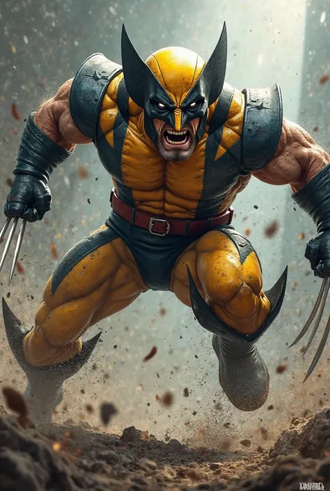 Wolverine attacking with arms open in a flying pose