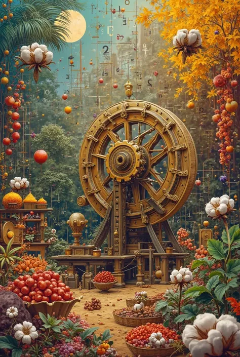 india, astrolobio spinning wheel used metals in construction, has, spices cotton cane sugar, digital numbering included the zero, Separate collages