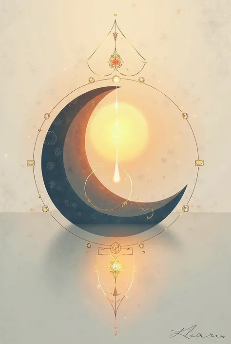 A gentle , digital illustration of a boho-style spiritual Moon and sun . With minimalistisch Gold Details. The style is modern , minimalistic and inspired by Scandinavian boho 