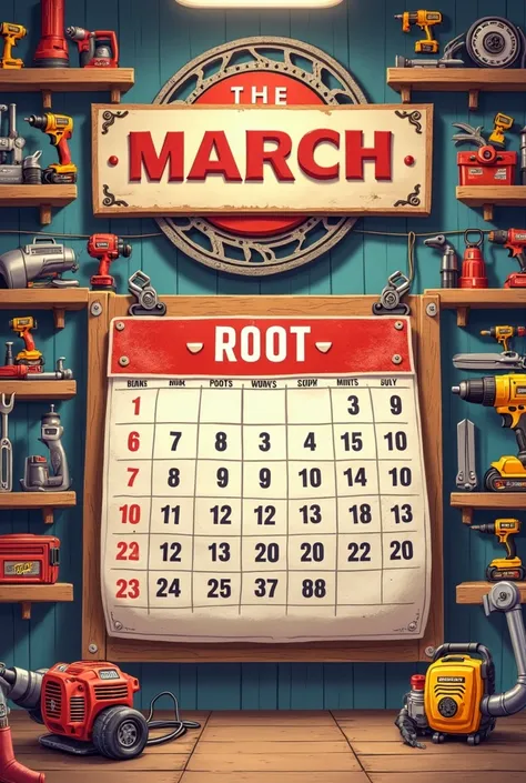 March calendar in the store theme, that sells electric and gasoline tools 