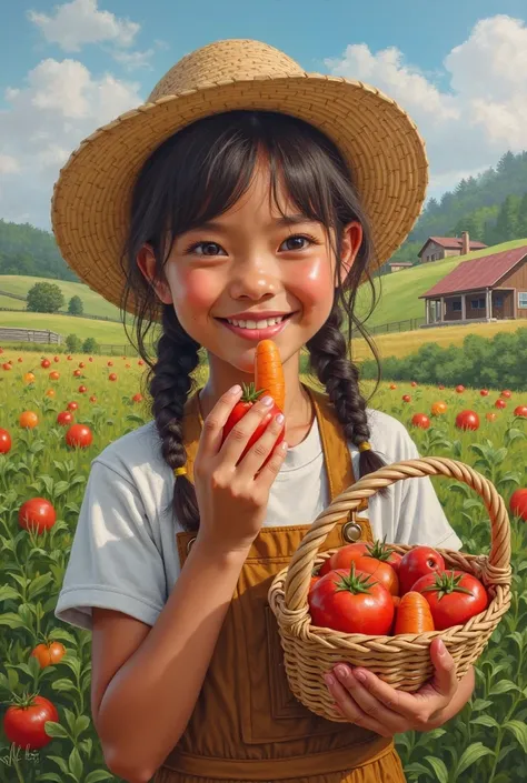 ethnic girl eating farm produce paintings