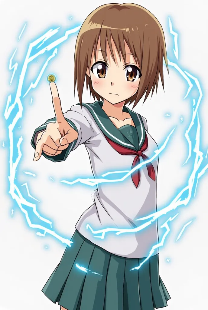  score_9,score_8_up,score_7_up,alone, solo, high quality, dynamic pose, (Misaka Mikoto_A Certain Scientific Railgun), brown short hair, a beauty, Railgun, school uniform, Lightning emitting from the whole body, attack posture, hand holding a coin, popping ...