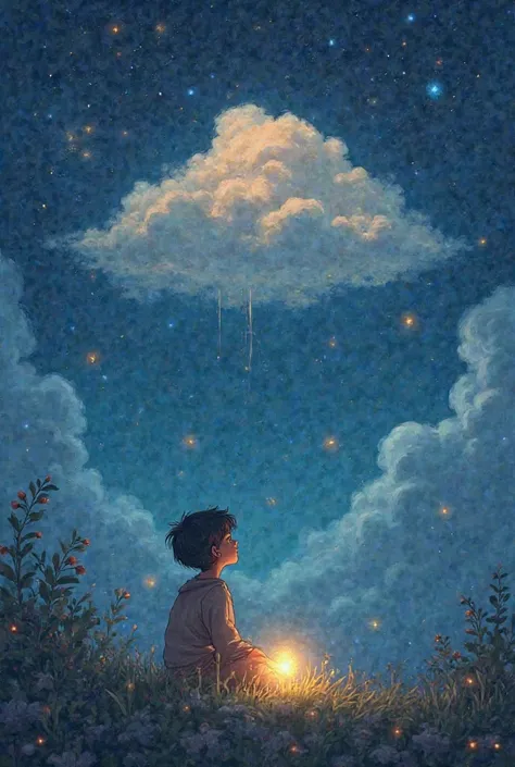 Ali was a  who loved watching the stars before sleeping. One night, he saw a strange glowing cloud in the sky. As he was about to sleep, the cloud slowly came down and stopped near him.

The cloud gently said, "Ali, would you like to go on a magical journe...