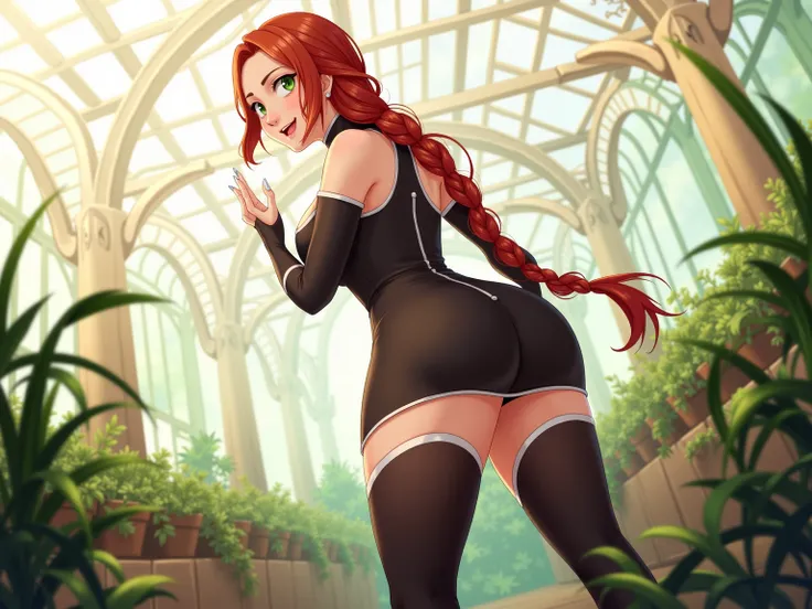 
fantasy, 
1girl, curvy human, Jaina Proudmoore, bright green eyes, one big Braid, Long Hair, auburn hair, Hair falling down, gorgeous, cute features, Long legs, bubble Butt, large Natural breasts, in love, big pleading eyes, Happy, smiling, White Long fin...