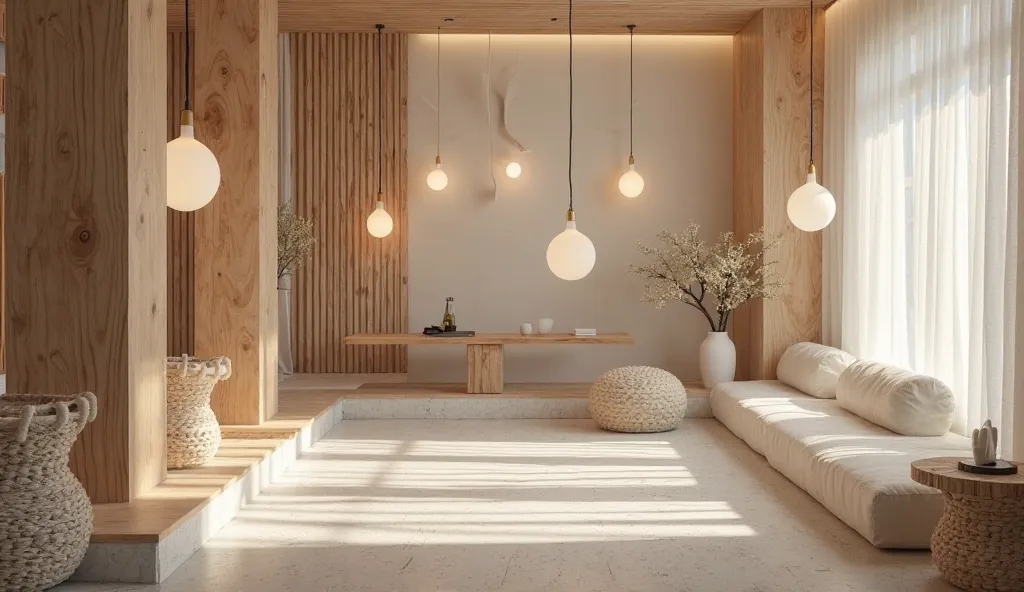  Beautiful Interior  , white light shades,  natural materials 