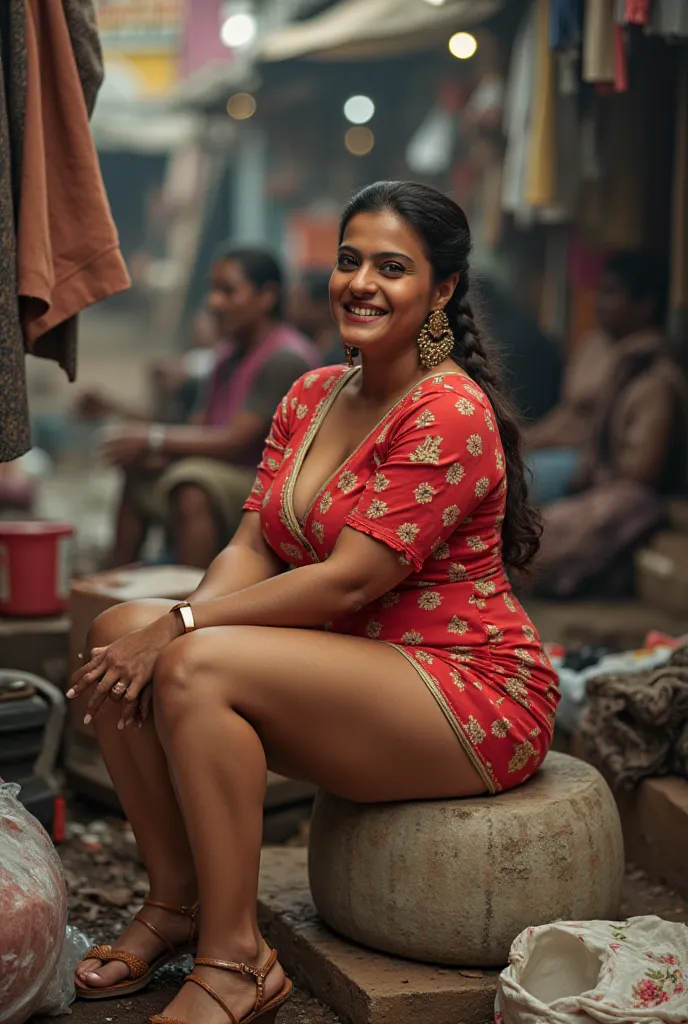 Realistic indian bollywood actress Vidya Balan washing clothes. Exposing her massive gigantic thighs and thick fat calves. Her blouse is very low exposing her massive breast and huge clevage. Her long ruffled hair tied in a braid. She is looking at the vie...