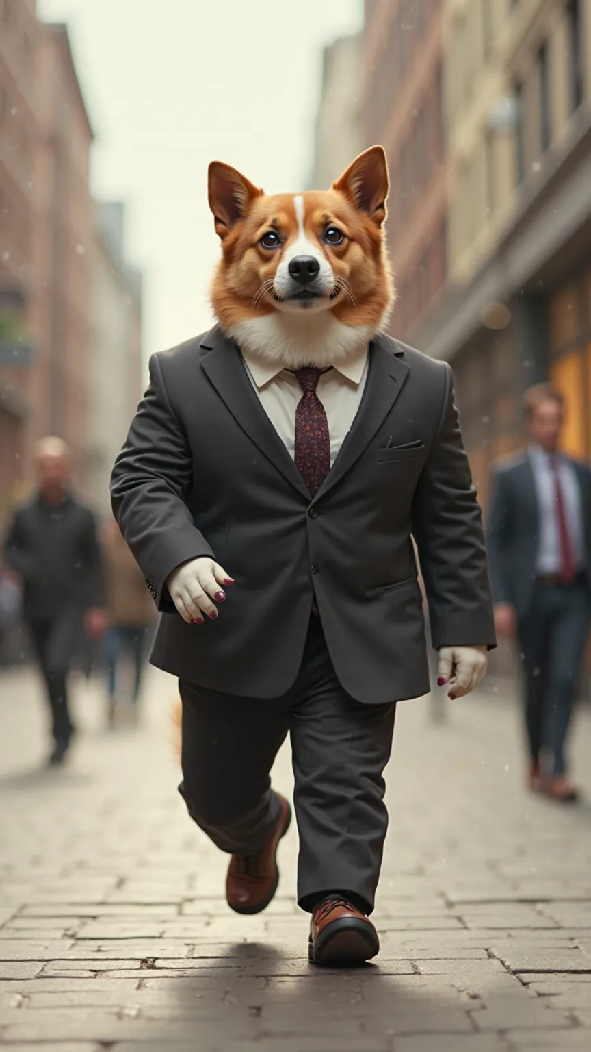 Dog walking like a human wearing a suit