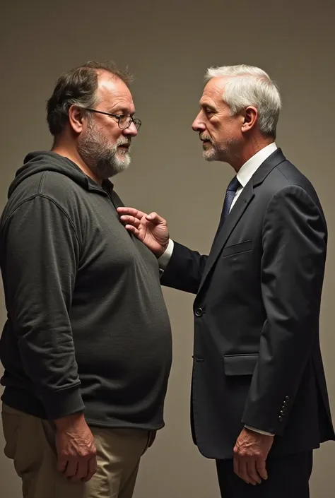 Man putting hand on obese man's shoulder