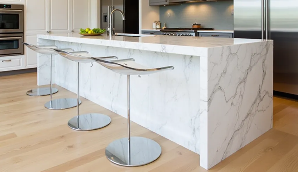 6. Cascading border ( Waterfall )

     Description : Extension of the countertop material that falls vertically down the sides,  creating an effect of  "waterfall".
    Ideal use : Kitchen islands and bars, offering a contemporary and striking look.
    M...