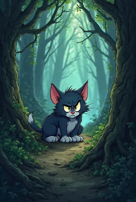 Tom from the cartoon, hotid in the woods scared 