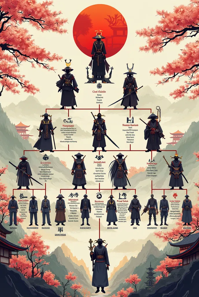 Japanese language club organization chart Samurai and ninja theme