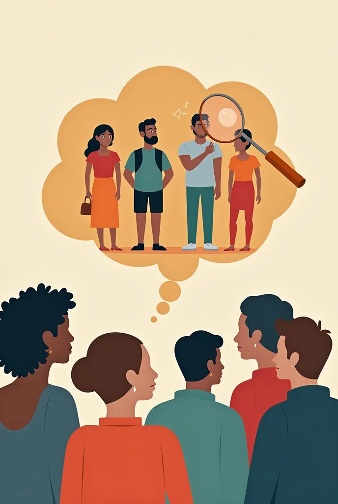 Picture Description:
A thought bubble or speech bubble emerging from a group of diverse people, showing symbols representing race, age, ethnicity, and economic class. This can symbolize how the study explores attitudes toward these different factors.
Magni...