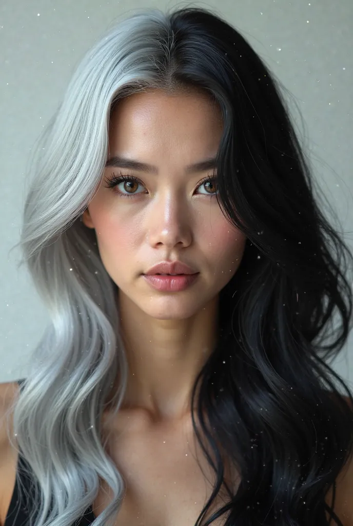 grey hair and black hair after before in one image